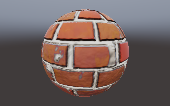 Procedurally generated aged red brick and mortar material on a sphere