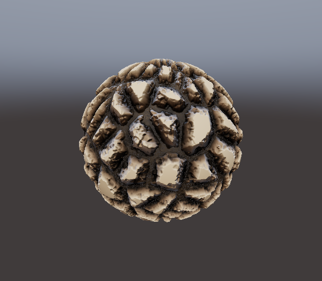 Procedurally generated cracked earth material on a sphere