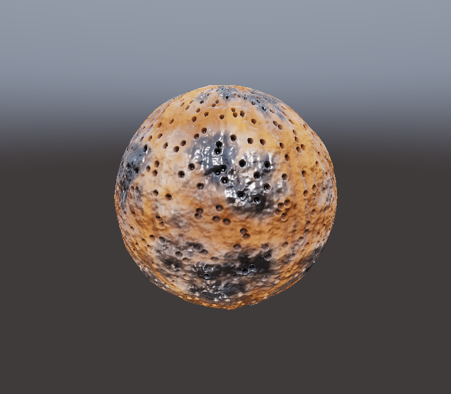Procedurally generated rusted metal material on a sphere